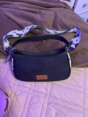 Wrangler Black Shoulder Bag with Cow-Print Strap
